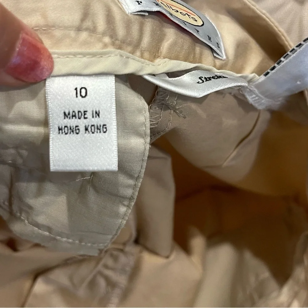 AB: Talbots Women's Pants Petite Size 10P Satin finish Cotton Blend Stretchy Tan